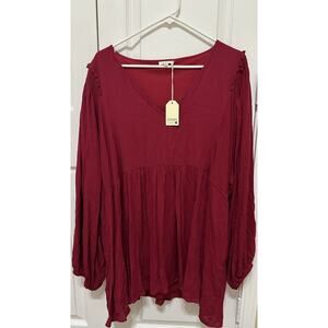 NWT Jodifl Women Boho Plus Size Blouse Size 3X V-Neck Flowy Red Top Fall